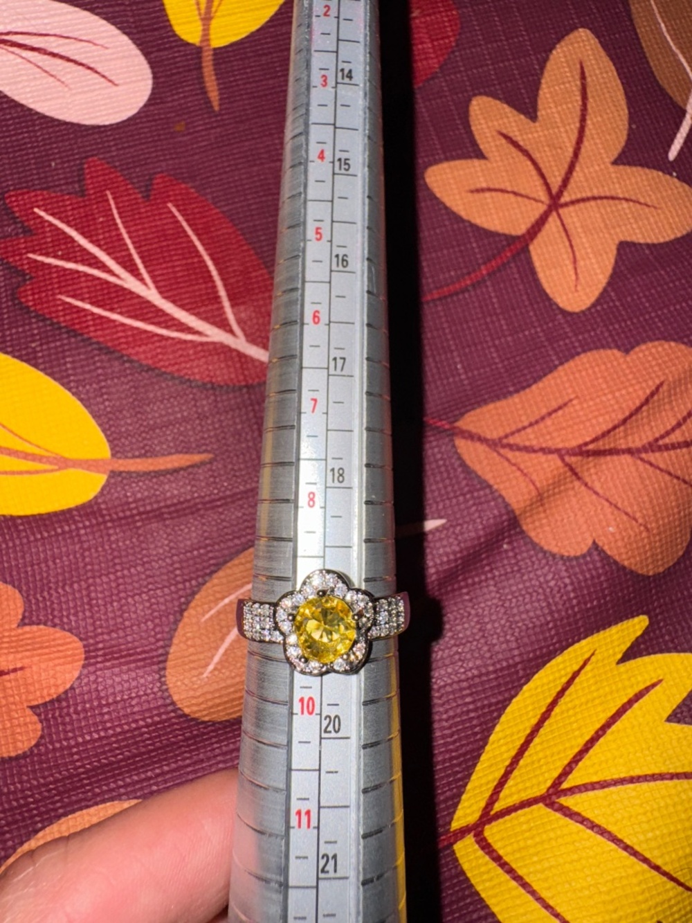 White Gold Filled Yellow CZ Flower Ring - Picture 6 of 6